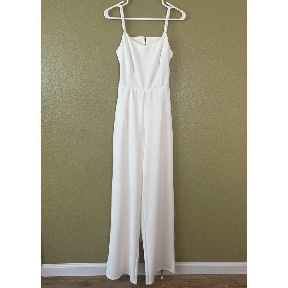 Lulus Women's M Open Back Pant Jumpsuit Solid White Spaghetti Strap Bridal New